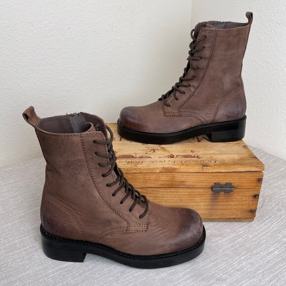 Rare ZARA Kids Brown Combat Boots EU 34 Distressed Lace Up Chunky Lug Sole Zip - Picture 4 of 11